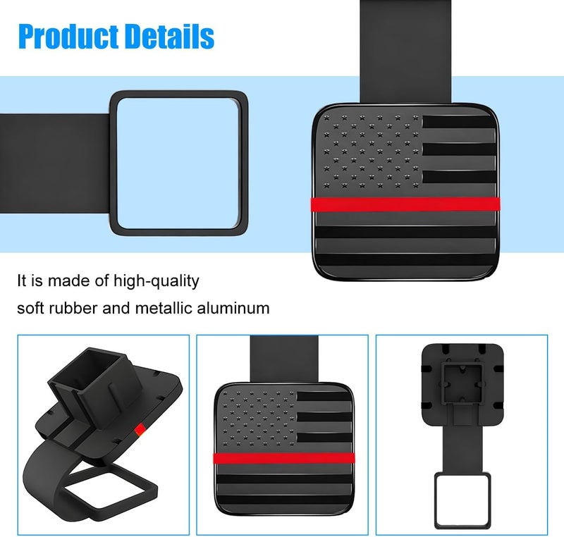 Sandfren 2 Inch Trailer Hitch Cover, American Flag Vehicle Square Mouth Protection Hook Dust-Proof Plug Cap, Auto Receiver Tube Hitch Plug Insert Accessories, Universal for SUV Truck RV (Black/Red - Image 4